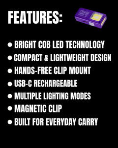 Vellcom™ Mini Clip-On COB Rechargeable Light feature overview
